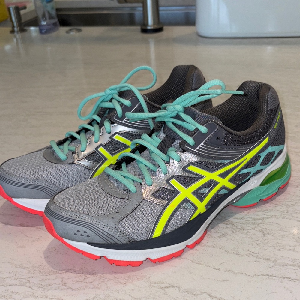Asics Women's Gray and Neon Yellow Athletic Shoes
